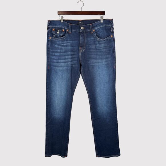 True Religion Mens Jeans Blue Ricky Relaxed Straight Denim Medium Wash 38x33 - Picture 1 of 12